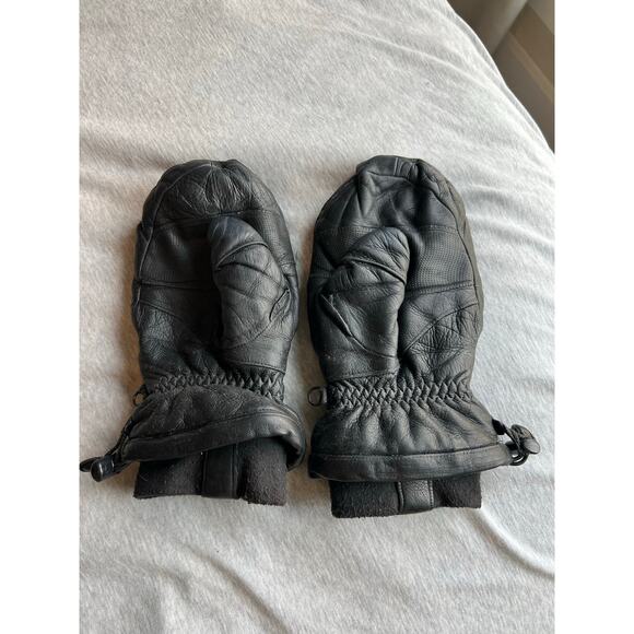 Swany toaster black leather mittens women’s large warm winter snow ski snowboard - Picture 2 of 4